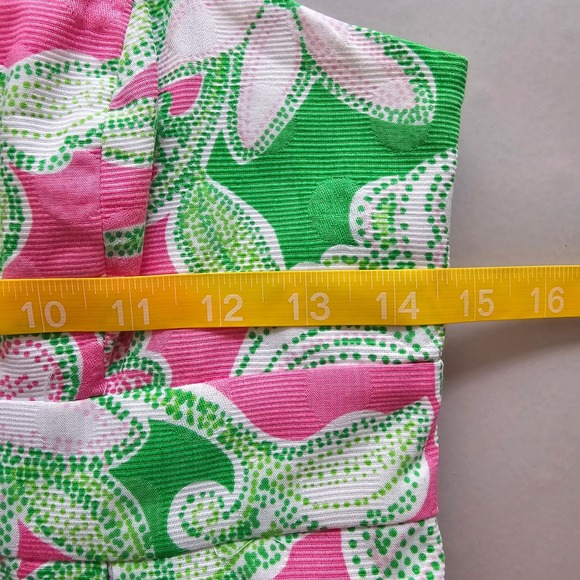 Lilly Pulitzer Strapless Dress Pink Green Floral Print Cotton Pleated Front‎ 4 - Picture 5 of 9